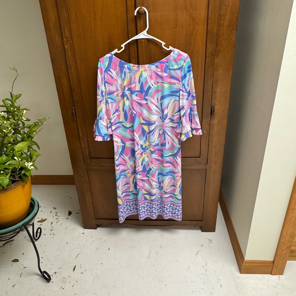 Pappagallo pastel Floral Multicolor Dress 3/4 ruffle belle sleeve MED - Picture 2 of 6